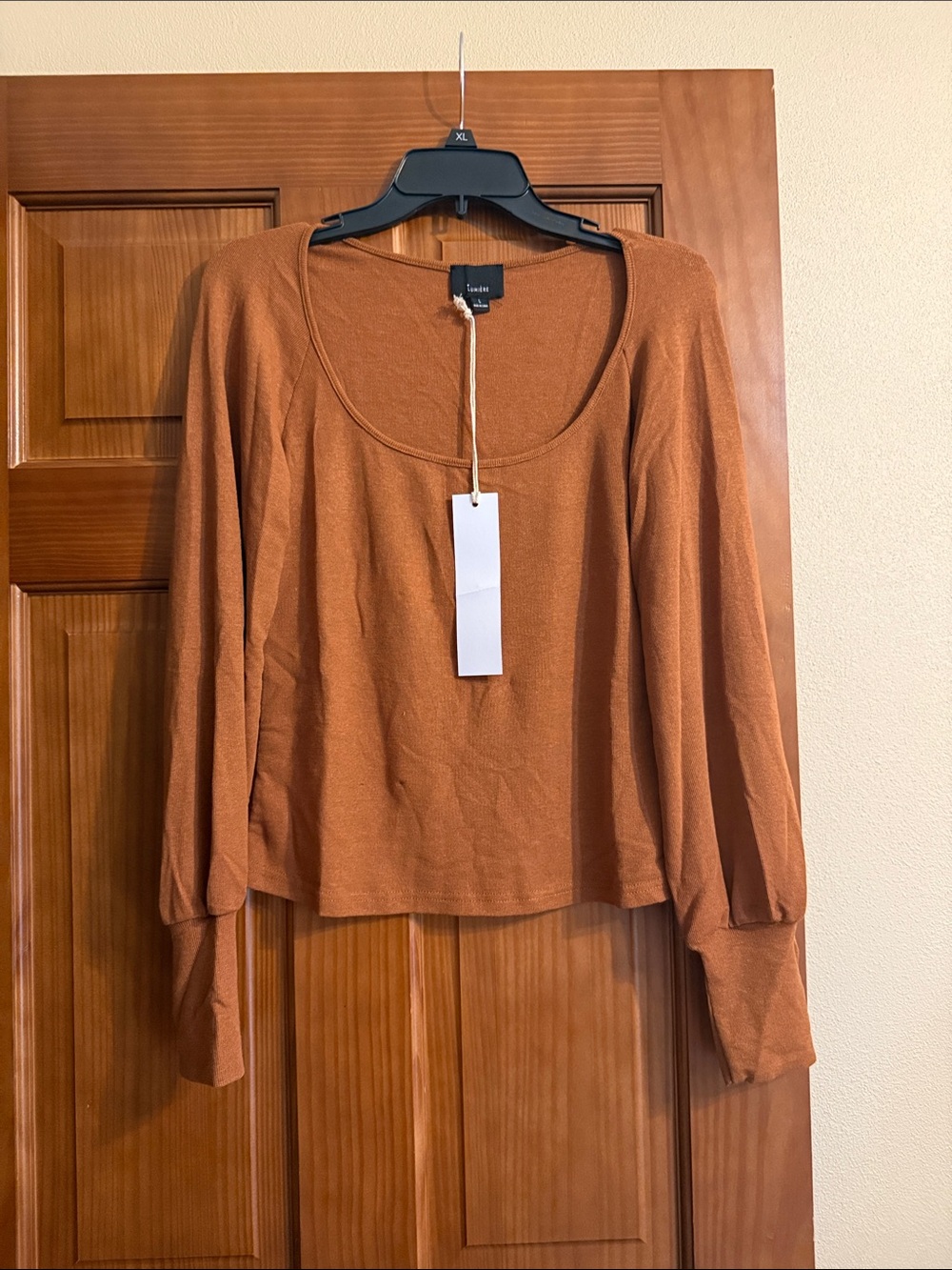 Lumiere Burnt Orange Scoop Neck Long Sleeve Top brand new size large